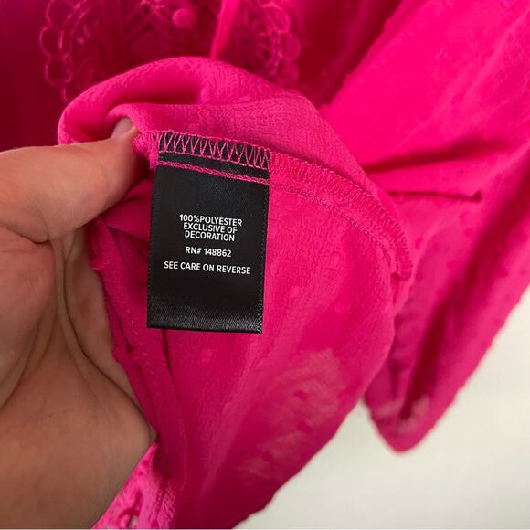 Torrid Pink Chiffon Clip Dot Ruffle Neck Tie Front Top 3X NWT 40286187 Barbie - Picture 7 of 14